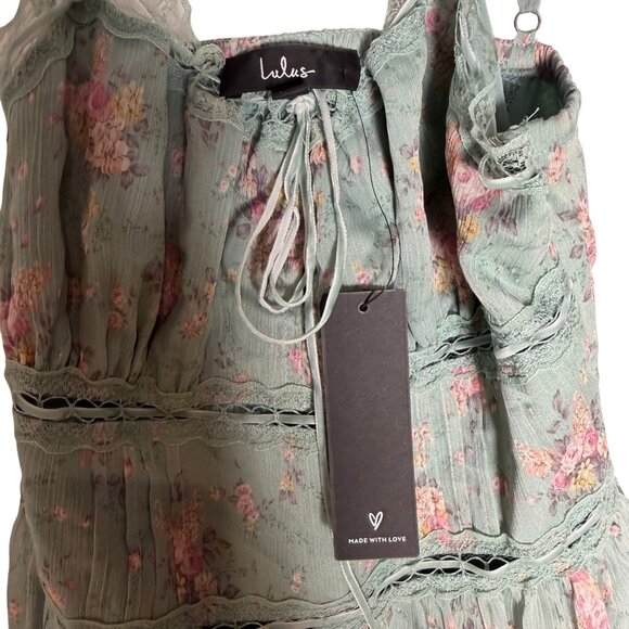 Lulus Flirty Dreamer Sage Floral Bustier Lace Ribbon Mini Dress Size Medium NWT - Picture 3 of 5